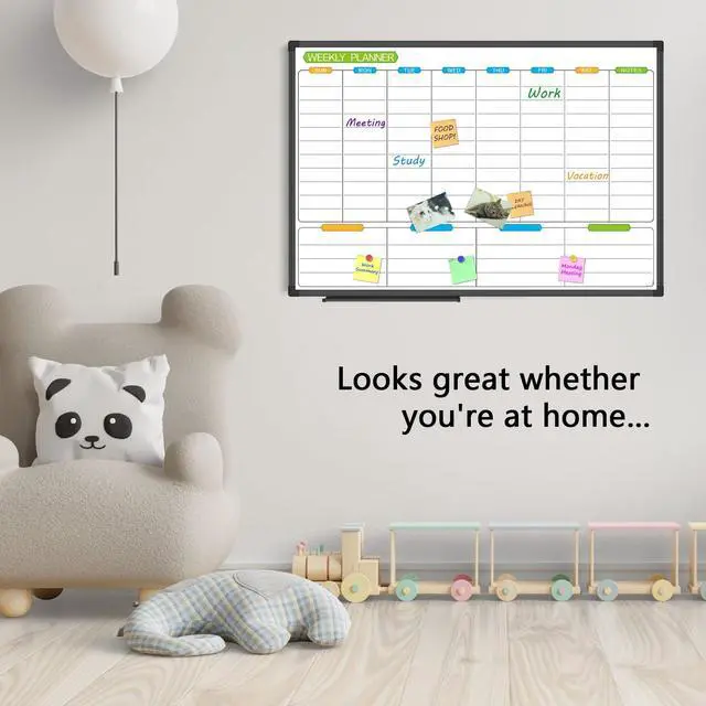 Alt view image 13 of 14 - Weekly Dry Erase Board - Magnetic Calendar White Board Planner 36 X 24 Inch, Black Aluminum Frame Wall Mounted Board for Office Home and School