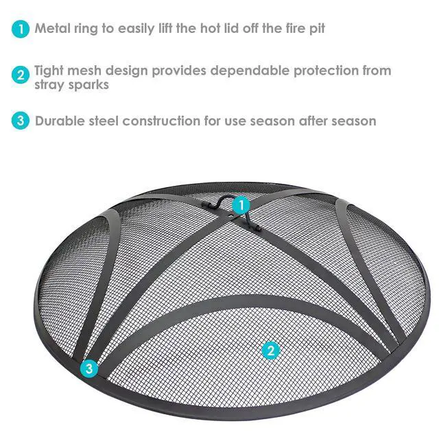 Alt view image 8 of 12 - Sunnydaze Outdoor Patio Fire Pit Screen - Reinforced Steel Mesh Round Fire Pit Spark Screen with Handle - 22" Diameter