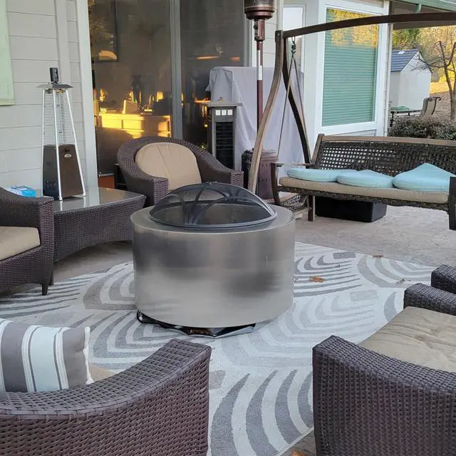 Alt view image 12 of 12 - Sunnydaze Outdoor Patio Fire Pit Screen - Reinforced Steel Mesh Round Fire Pit Spark Screen with Handle - 22" Diameter