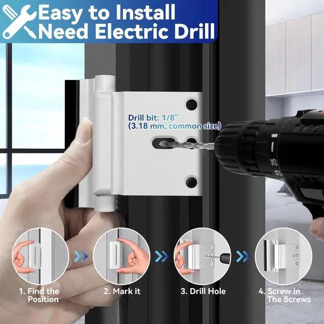 Alt view image 10 of 14 - 1 Pack Door Reinforcement Lock, Home Security Door Lock, Child Proof, White | Door Safety Lock for Front Door, Toddler Proof Door Latch for Entry Door Security, Includes 8 Screws