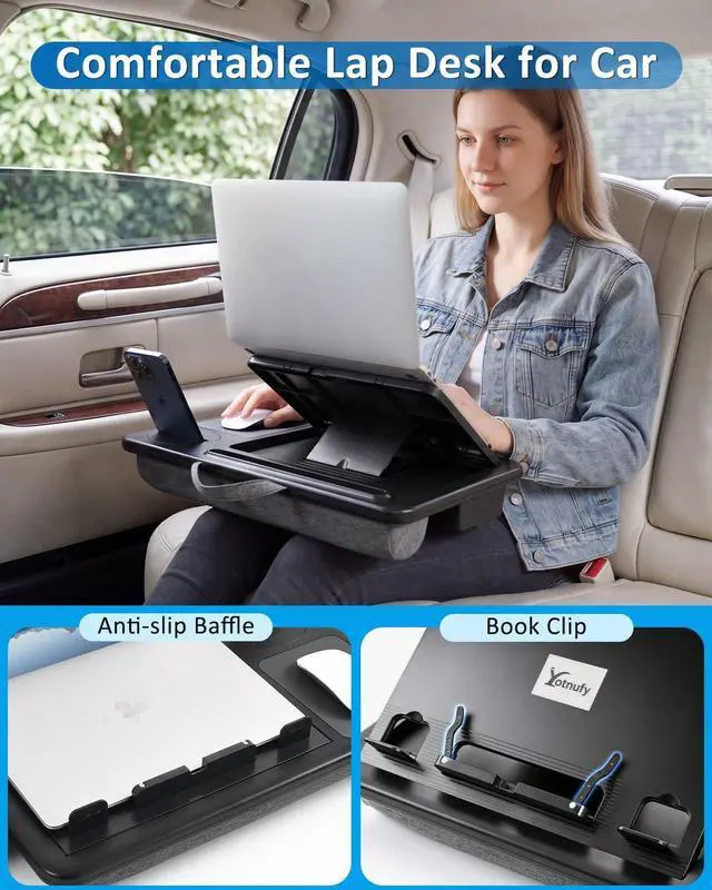 Alt view image 9 of 11 - Adjustable Lap Desk with Cushion Stroage Rotatable Phone Stand | Laptop Lap Desk with 8 Angles Adjustable Mouse Pad and iPad Stand for Bed Couch Car Home Office, Fits up to 14" Laptop