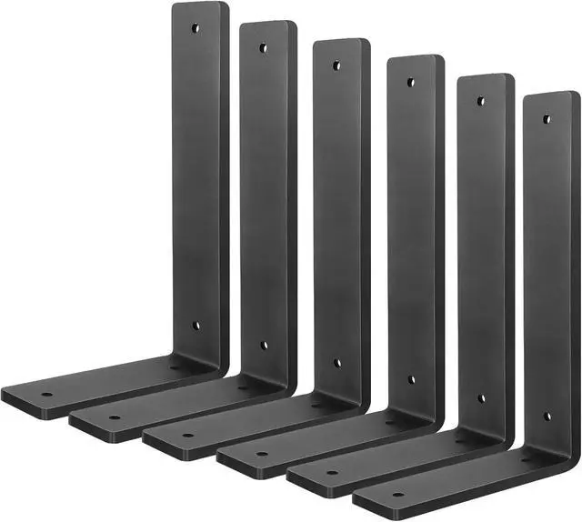 Alt view image 8 of 14 - Floating Shelf Bracket 10 Inch, 6 Pack Heavy Duty Shelf Brackets, Black Wall Shelf Bracket for DIY Decorative with Mounting Hardware