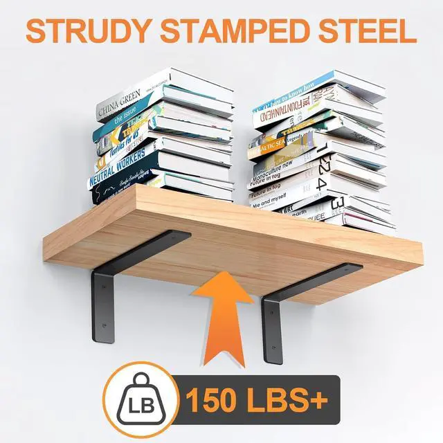 Alt view image 9 of 14 - Floating Shelf Bracket 10 Inch, 6 Pack Heavy Duty Shelf Brackets, Black Wall Shelf Bracket for DIY Decorative with Mounting Hardware