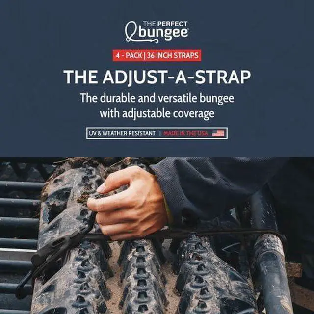 Alt view image 12 of 14 - 36" Adjust-A-Strap, Adjustable Heavy Duty Polyurethane Bungee Strap, Heavy Duty Nylon Hooks, Made in the USA, 4 Pack, Red
