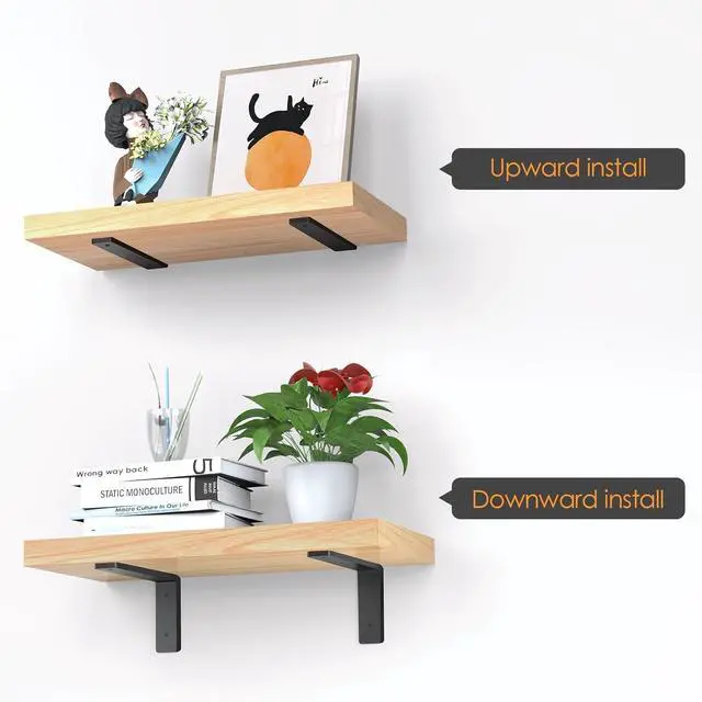 Alt view image 10 of 14 - Floating Shelf Bracket 10 Inch, 6 Pack Heavy Duty Shelf Brackets, Black Wall Shelf Bracket for DIY Decorative with Mounting Hardware