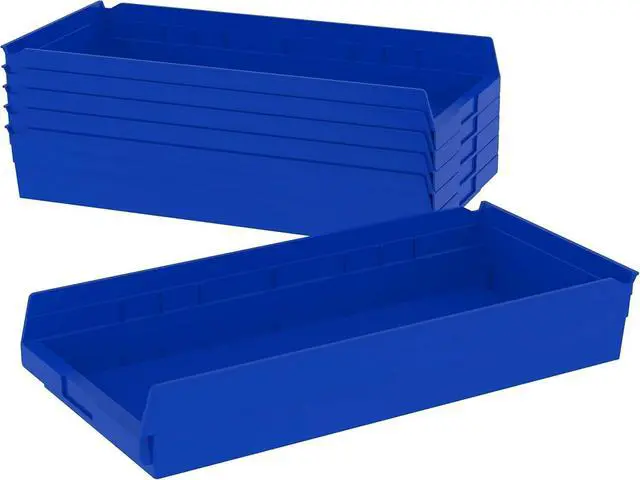Alt view image 8 of 14 - 30174 Plastic Shelf Bins, Heavy Duty Storage Bins for Garage, Closet, and Drawer Organization, 24-Inch x 11-Inch x 4-Inch, Blue, 6-Pack