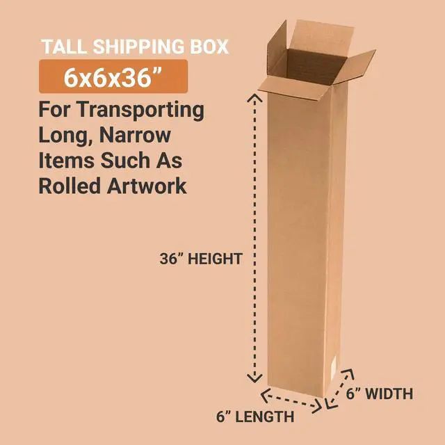 Alt view image 8 of 12 - Shipping Boxes Tall 6"L x 6"W x 36"H 25-Pack - Corrugated Cardboard Box for Moving, Mailing, Packing, Packaging and Storage