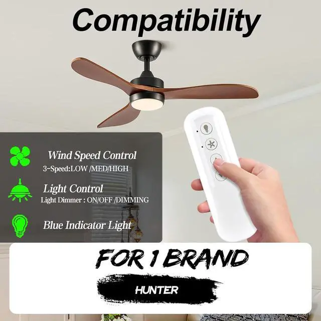 Alt view image 9 of 14 - 99372 Replacement Remote Control Compatible with Hunter Ceiling Fan, Support 3-Speed and Light Dimmer (with Wall Mount)