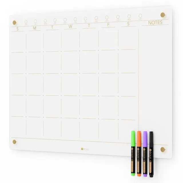 Alt view image 8 of 14 - Glass Golden Monthly Dry Erase Calendar Whiteboard for Wall, 17" x 23", Frameless Large Monthly Planner Menu White Board for Home Kitchen, Office, 4 Wet Erase Markers Included