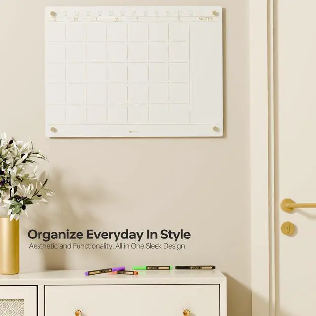 Alt view image 9 of 14 - Glass Golden Monthly Dry Erase Calendar Whiteboard for Wall, 17" x 23", Frameless Large Monthly Planner Menu White Board for Home Kitchen, Office, 4 Wet Erase Markers Included