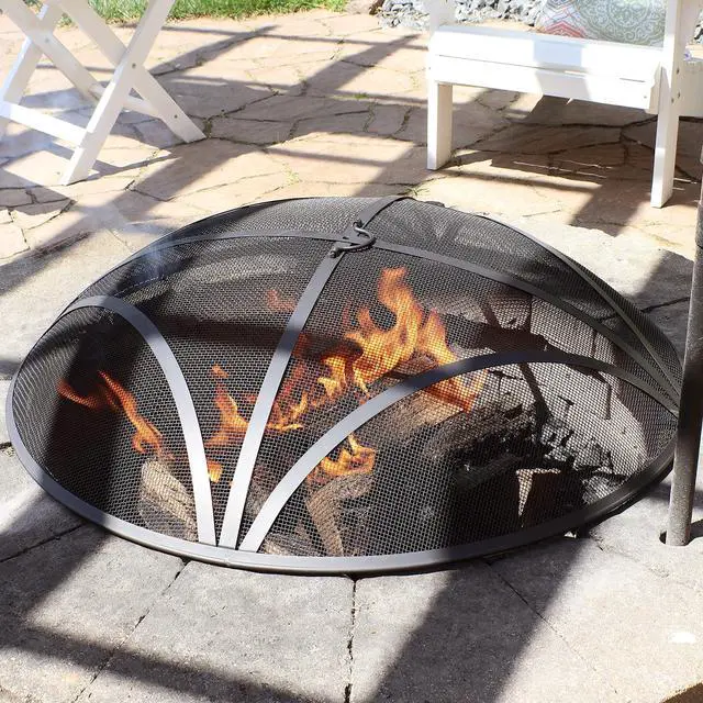 Alt view image 10 of 12 - Sunnydaze Outdoor Patio Fire Pit Screen - Reinforced Steel Mesh Round Fire Pit Spark Screen with Handle - 22" Diameter