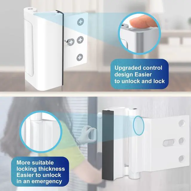 Alt view image 14 of 14 - 1 Pack Door Reinforcement Lock, Home Security Door Lock, Child Proof, White | Door Safety Lock for Front Door, Toddler Proof Door Latch for Entry Door Security, Includes 8 Screws