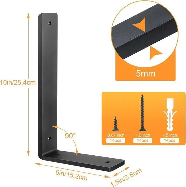 Alt view image 11 of 14 - Floating Shelf Bracket 10 Inch, 6 Pack Heavy Duty Shelf Brackets, Black Wall Shelf Bracket for DIY Decorative with Mounting Hardware