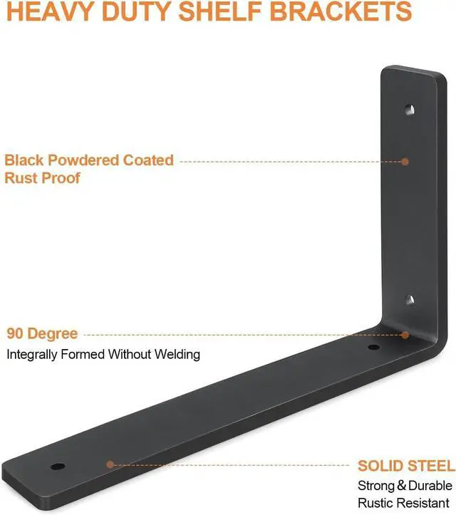 Alt view image 12 of 14 - Floating Shelf Bracket 10 Inch, 6 Pack Heavy Duty Shelf Brackets, Black Wall Shelf Bracket for DIY Decorative with Mounting Hardware