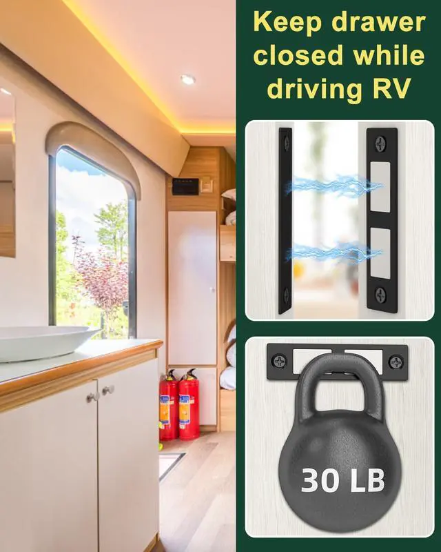 Alt view image 9 of 14 - 30 Lb Magnetic Door Catch Screw in Black, Heavy Duty Cabinet Latch, Cabinet Drawer Door Magnets, 2 Pack Kitchen Magnets Closures, Dual Pocket Door Magnets for RV, Cabinet Door, Barn Door