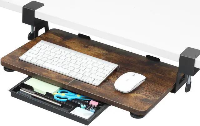 Alt view image 8 of 14 - Keyboard Tray Under Desk, 19.7" X 11.81" Small Size Keyboard Drawer with C Clamp-on Mount Easy to Install, Computer Keyboard Stand Slide Pull Out, Ergonomic Keyboard Tray for Home, Office