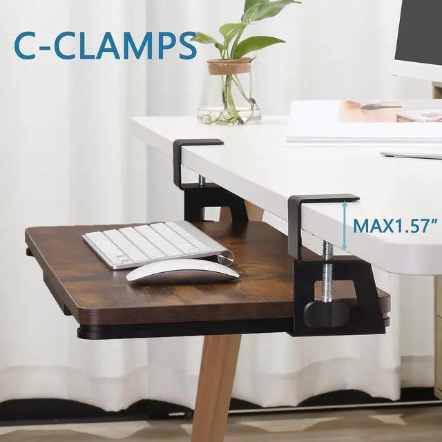 Alt view image 13 of 14 - Keyboard Tray Under Desk, 19.7" X 11.81" Small Size Keyboard Drawer with C Clamp-on Mount Easy to Install, Computer Keyboard Stand Slide Pull Out, Ergonomic Keyboard Tray for Home, Office