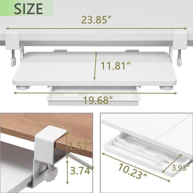 Alt view image 12 of 14 - Keyboard Tray Under Desk, 19.7" X 11.81" Small Size Keyboard Drawer with C Clamp-on Mount Easy to Install, Computer Keyboard Stand Slide Pull Out, Ergonomic Keyboard Tray for Home, Office
