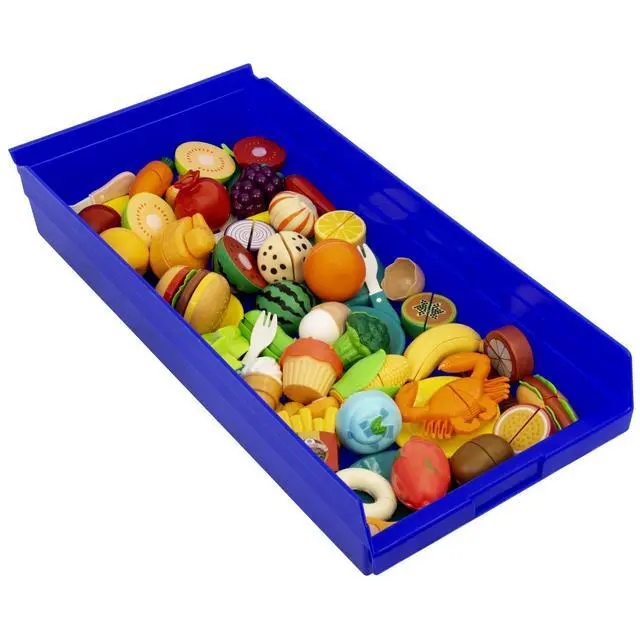 Alt view image 12 of 14 - 30174 Plastic Shelf Bins, Heavy Duty Storage Bins for Garage, Closet, and Drawer Organization, 24-Inch x 11-Inch x 4-Inch, Blue, 6-Pack