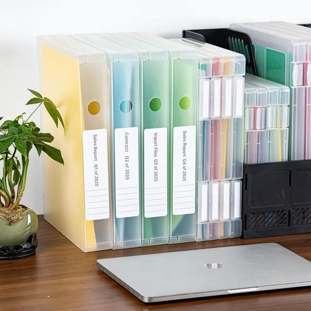 Alt view image 11 of 14 - 12 Packs A4 Paper Storage Boxes, 8.5 x 11 Plastic Portable Project Case for US letter Size and A4 paper, Plastic Multi-Purpose Thick Scrapbook Storage Box for Office