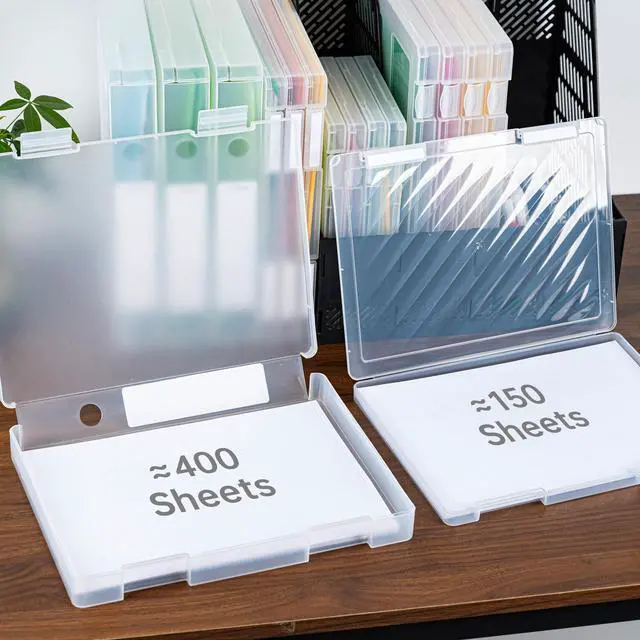 Alt view image 10 of 14 - 12 Packs A4 Paper Storage Boxes, 8.5 x 11 Plastic Portable Project Case for US letter Size and A4 paper, Plastic Multi-Purpose Thick Scrapbook Storage Box for Office