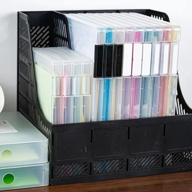 Alt view image 12 of 14 - 12 Packs A4 Paper Storage Boxes, 8.5 x 11 Plastic Portable Project Case for US letter Size and A4 paper, Plastic Multi-Purpose Thick Scrapbook Storage Box for Office