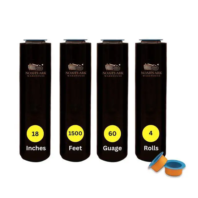 Alt view image 8 of 14 - 18" x 1500FT Industrial Class Pallet Wrap, 60 Gauge 4 Rolls Black Stretch Film for Warehouse Packing, Adhering Packing Moving Packaging (4 Pack)