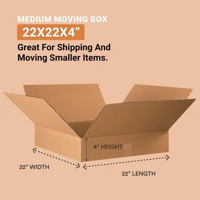 Alt view image 4 of 4 - Shipping Boxes Flat 22"L x 22"W x 4"H 10-Pack - Corrugated Cardboard Box for Moving, Mailing, Packing, Packaging and Storage