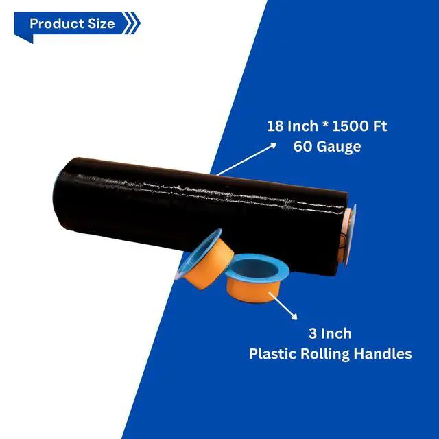Alt view image 9 of 14 - 18" x 1500FT Industrial Class Pallet Wrap, 60 Gauge 4 Rolls Black Stretch Film for Warehouse Packing, Adhering Packing Moving Packaging (4 Pack)
