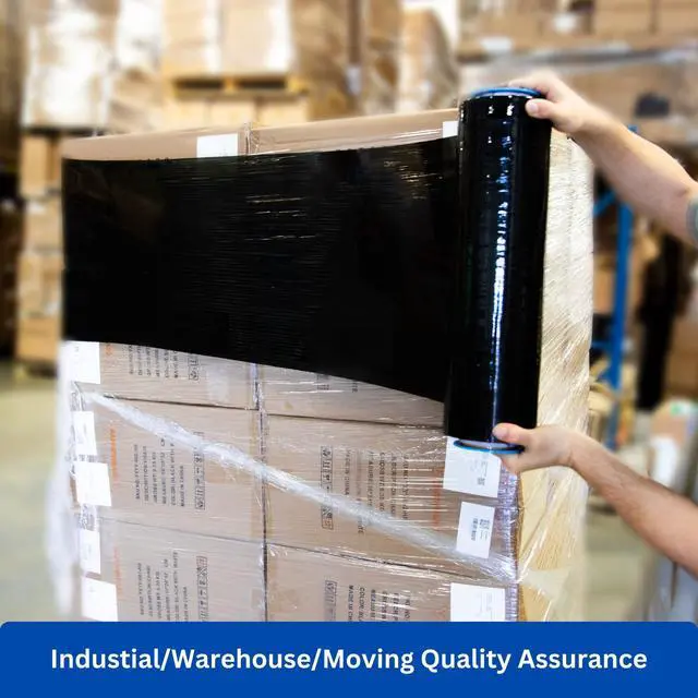 Alt view image 12 of 14 - 18" x 1500FT Industrial Class Pallet Wrap, 60 Gauge 4 Rolls Black Stretch Film for Warehouse Packing, Adhering Packing Moving Packaging (4 Pack)