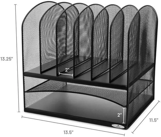Alt view image 14 of 14 - Onyx Desk Organizer, 6 Vertical Compartments and 2 Trays, Office and Classroom Mailbox, Paper and Mail Sorter, Steel Mesh, Black