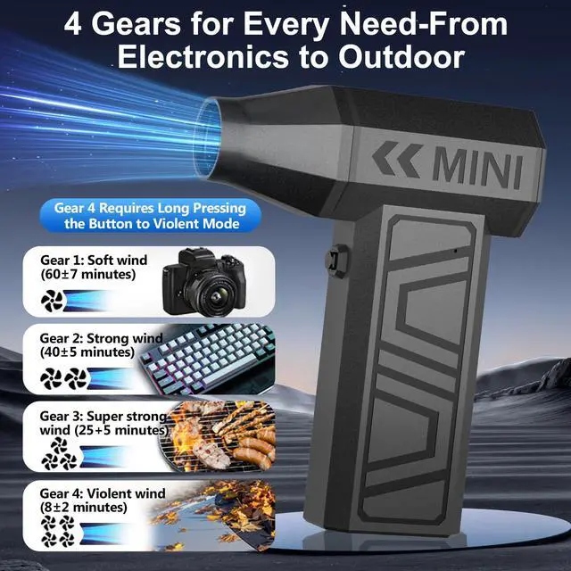 Alt view image 8 of 12 - X3 Cordless Air Duster 130,000RPM High-Speed Mini Blower, 4-Gear Adjustable Power Turbo Jet Fan, Portable Dust Blower for Cleaning Electronics, Cars, Homes, and Outdoor Spaces