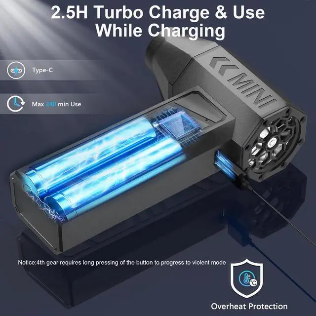 Alt view image 9 of 12 - X3 Cordless Air Duster 130,000RPM High-Speed Mini Blower, 4-Gear Adjustable Power Turbo Jet Fan, Portable Dust Blower for Cleaning Electronics, Cars, Homes, and Outdoor Spaces