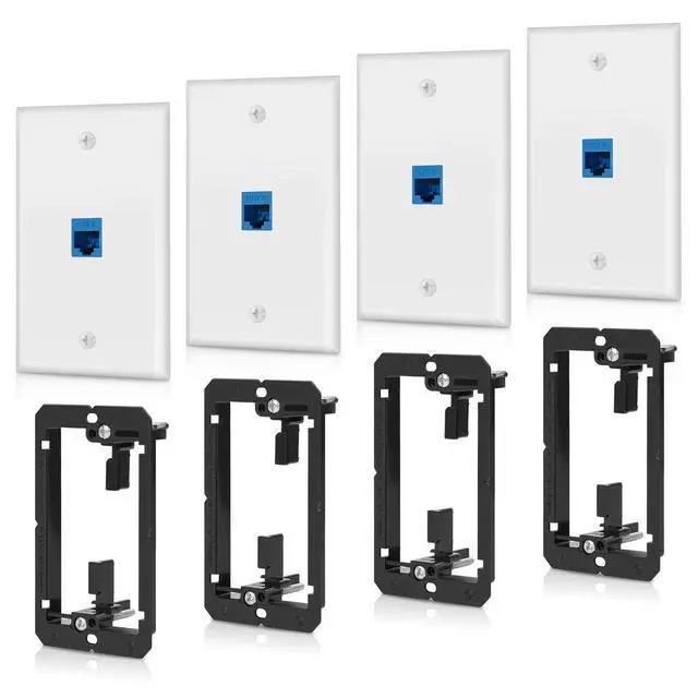 Alt view image 8 of 14 - 4 Pack 1-Port Cat6 Ethernet Wall Plate with Low Voltage Mounting Bracket | RJ45 Keystone Jack Coupler Female to Female, In-Wall Management Network Cables Inline Wires Connector, Easy Installation