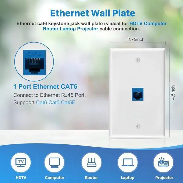 Alt view image 9 of 14 - 4 Pack 1-Port Cat6 Ethernet Wall Plate with Low Voltage Mounting Bracket | RJ45 Keystone Jack Coupler Female to Female, In-Wall Management Network Cables Inline Wires Connector, Easy Installation