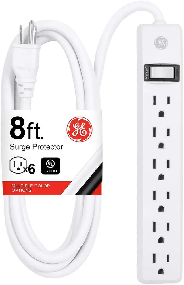 Alt view image 8 of 14 - Power Strip, 6 Outlet Extender, 8 Ft Long Extension Cord | Multiple Outlets, Wall Mount, On Off Switch, Home Office Dorm Essentials, ETL Safety Listed, White, 67122