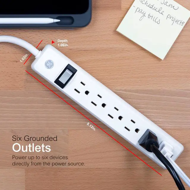 Alt view image 10 of 14 - Power Strip, 6 Outlet Extender, 8 Ft Long Extension Cord | Multiple Outlets, Wall Mount, On Off Switch, Home Office Dorm Essentials, ETL Safety Listed, White, 67122