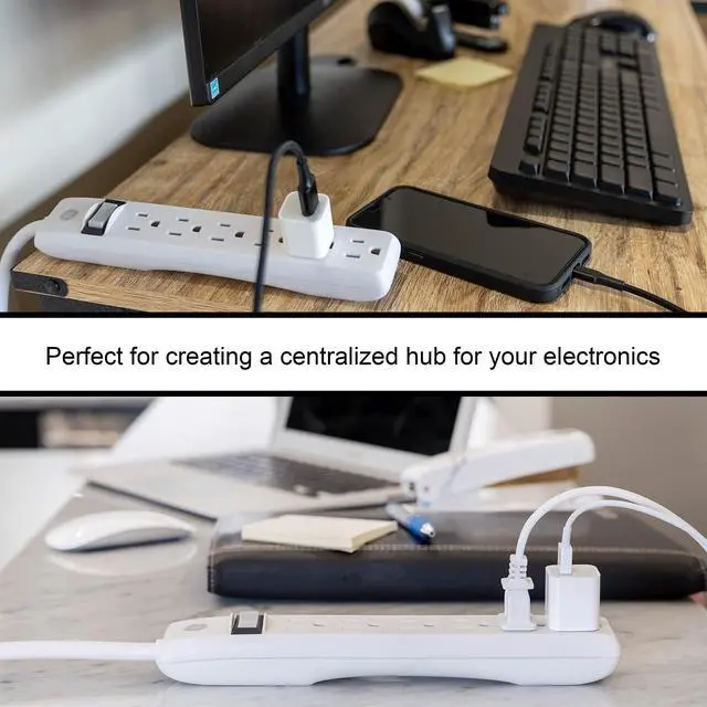 Alt view image 14 of 14 - Power Strip, 6 Outlet Extender, 8 Ft Long Extension Cord | Multiple Outlets, Wall Mount, On Off Switch, Home Office Dorm Essentials, ETL Safety Listed, White, 67122