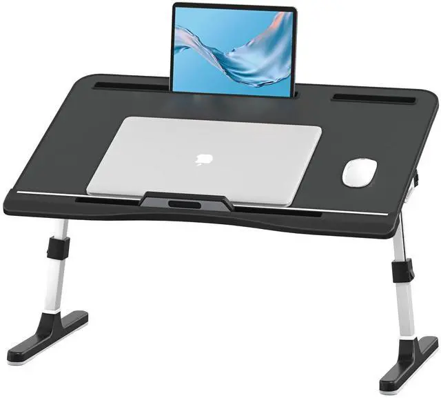 Alt view image 7 of 12 - Laptop Bed Tray Desk with Adjustable Height & Angle, No Drawer, Black | Foldable PVC Leather Desktop Laptop Lap Desk for Bed/Sofa/Couch/Floor