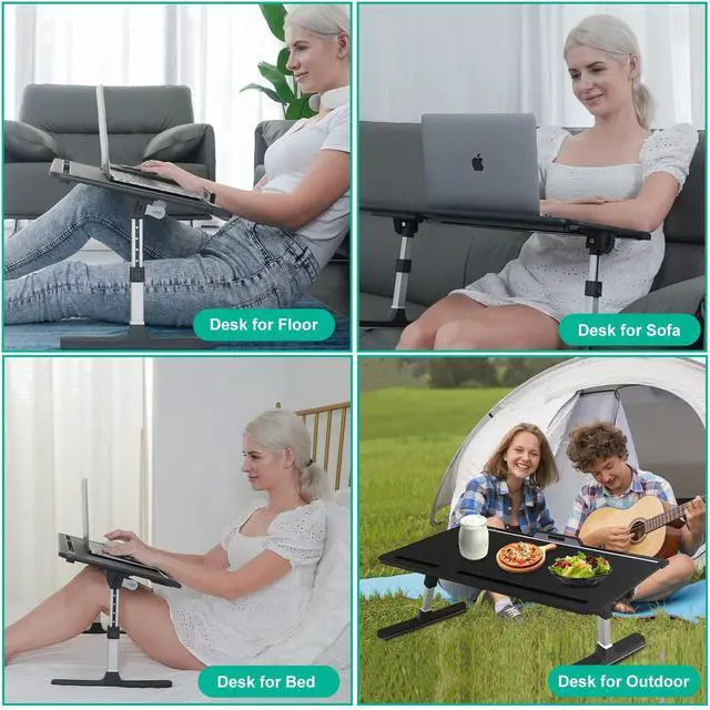 Alt view image 8 of 12 - Laptop Bed Tray Desk with Adjustable Height & Angle, No Drawer, Black | Foldable PVC Leather Desktop Laptop Lap Desk for Bed/Sofa/Couch/Floor
