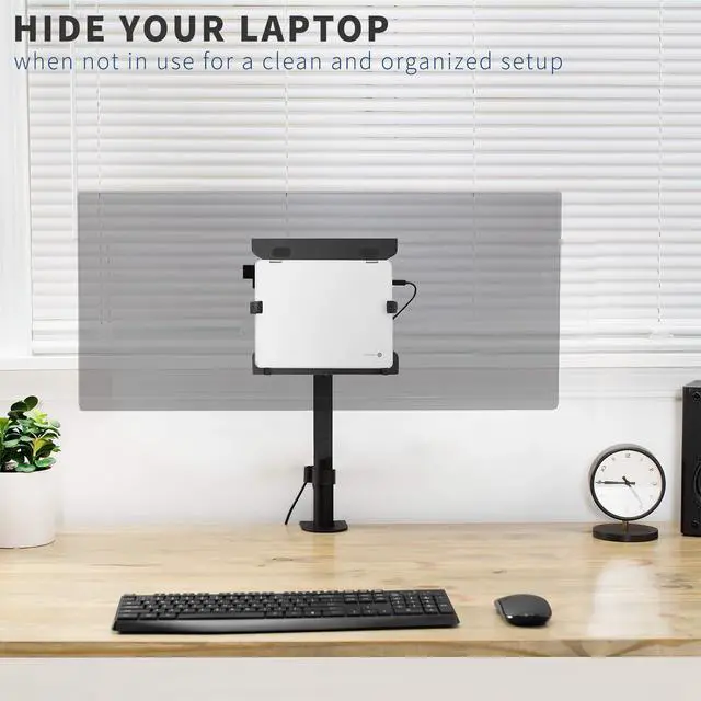 Alt view image 13 of 14 - Steel Universal Full Motion Pole Mount Laptop Holder Arm with Removable 75mm and 100mm VESA Plate, Fits 10 to 15.6 inch Laptops, Black, MOUNT-PL1A-LAP3