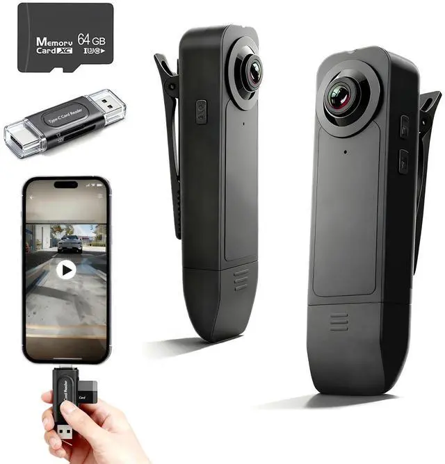 Alt view image 8 of 14 - Wearable Mini Body Camera with 64GB Micro SD Card, Night Vision | Audio and Video Recording, 1080P Body Worn Cam for Sport Security, Motion Detection, Transfer to PC & Phone
