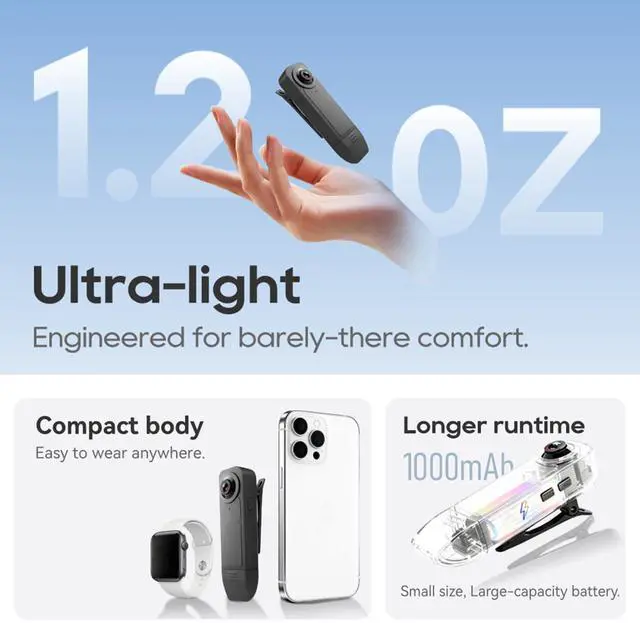 Alt view image 9 of 14 - Wearable Mini Body Camera with 64GB Micro SD Card, Night Vision | Audio and Video Recording, 1080P Body Worn Cam for Sport Security, Motion Detection, Transfer to PC & Phone