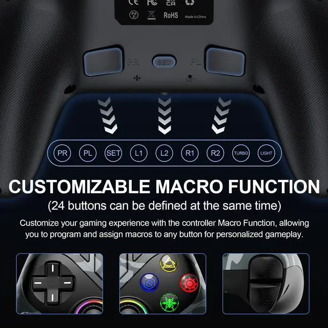 Alt view image 12 of 14 - for PS5 Controller, Wireless Controller for PlayStation 5, PS5 Slim/Pro & PC, with 9 Colors RGB Light, Dual Vibration, Turbo, Programmable, 3.5mm Audio Jack & Speaker (Camouflage)