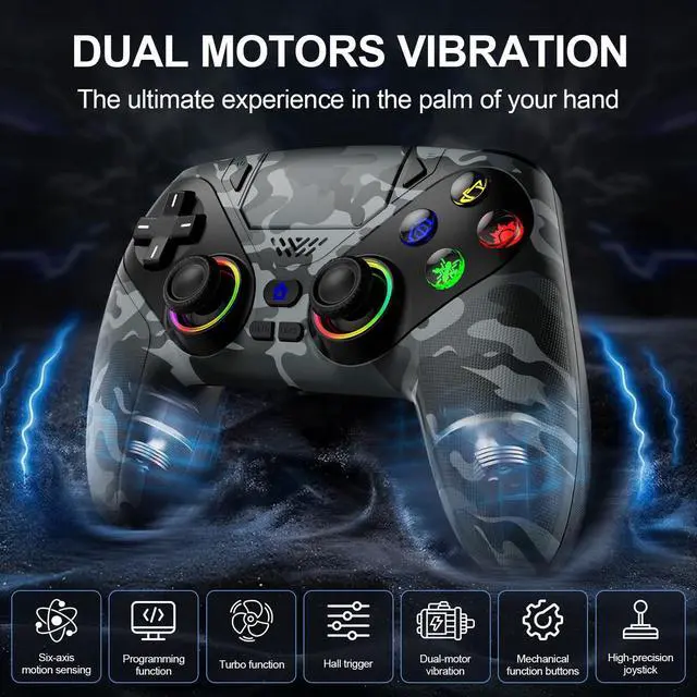 Alt view image 11 of 14 - for PS5 Controller, Wireless Controller for PlayStation 5, PS5 Slim/Pro & PC, with 9 Colors RGB Light, Dual Vibration, Turbo, Programmable, 3.5mm Audio Jack & Speaker (Camouflage)