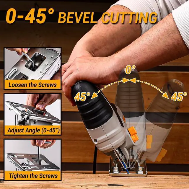 Alt view image 10 of 14 - Jig Saw Corded: Electric Jigsaw Tool Power Jig Saws for Woodworking, Wood Cutter Hand Tool with 6 Variable Speed, 4 Orbital Settings, ±45° Bevel Cutting, Tool-less Blade Quick Release