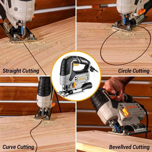 Alt view image 13 of 14 - Jig Saw Corded: Electric Jigsaw Tool Power Jig Saws for Woodworking, Wood Cutter Hand Tool with 6 Variable Speed, 4 Orbital Settings, ±45° Bevel Cutting, Tool-less Blade Quick Release