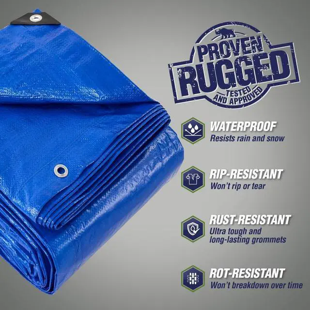 Alt view image 9 of 14 - Heavy Duty Waterproof Tarp, UV and Tear Resistant Cover with Reinforced Grommets and Corners, Outdoor Multipurpose Tarps for Camping, Patio, Garden, Car & Roof, 5 Mil, 6x8, 1 Pack, Blue