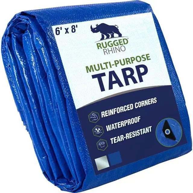 Alt view image 8 of 14 - Heavy Duty Waterproof Tarp, UV and Tear Resistant Cover with Reinforced Grommets and Corners, Outdoor Multipurpose Tarps for Camping, Patio, Garden, Car & Roof, 5 Mil, 6x8, 1 Pack, Blue