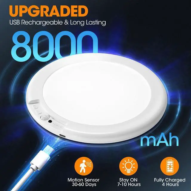 Alt view image 10 of 14 - Rechargeable Motion Sensor Ceiling Light with Remote - Magnetic Wireless Ceiling Light Battery Powered for Closet Shower Stairs Shed Hallway ect